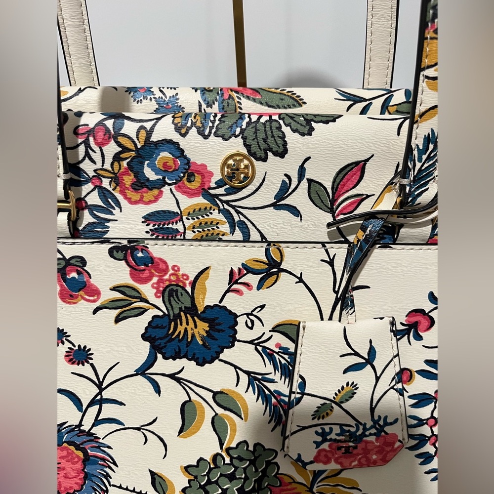 Tory Burch Parker Floral Cream Tote Bag - Picture 2 of 6